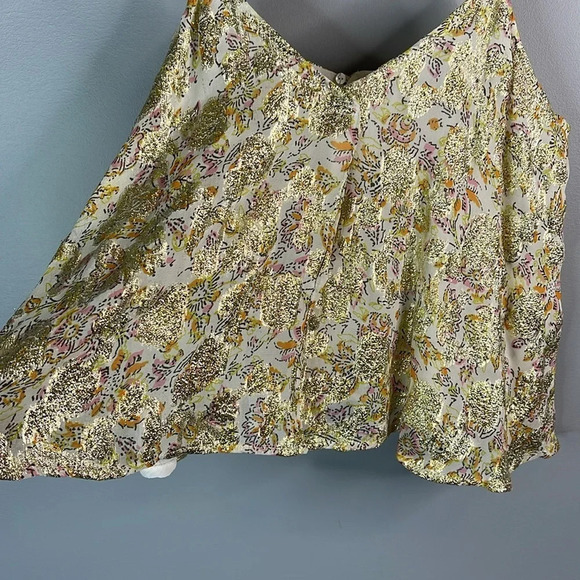 ZARA NWT Metallic Gold Floral Flowy Cami Tank Ivory Spaghetti Strap Coquette L - Picture 5 of 12